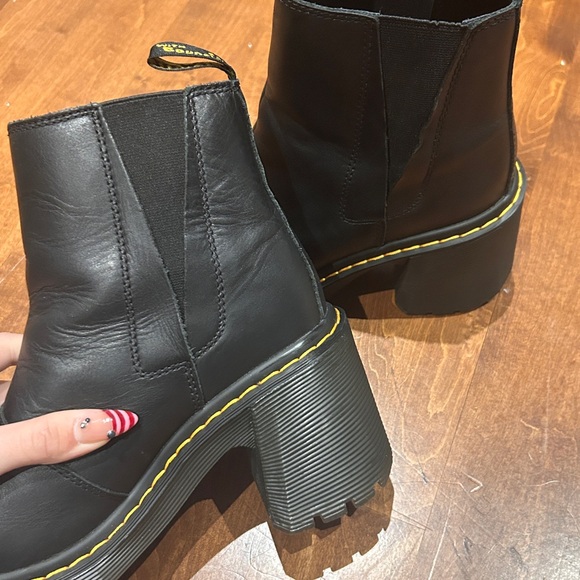 Dr. Martens Shoes - Dr. Martens Black Heeled Chelsea Boots with Yellow Stitching